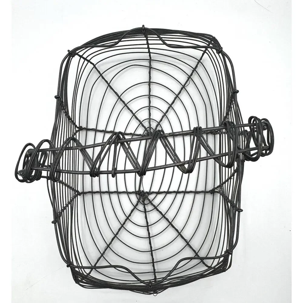 Vintage French Wire Egg Basket Hand Twisted Gathering Container Handle Metal
